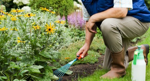 First aider assisting an injured gardener during an emergency